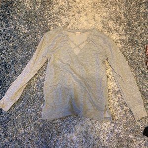Grey strappy v neck sweater